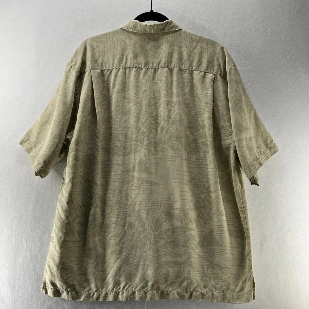 Tommy Bahama Hawaiian Shirt Mens Size Large Floral Jacquard Textured Silk Beige - Picture 2 of 10